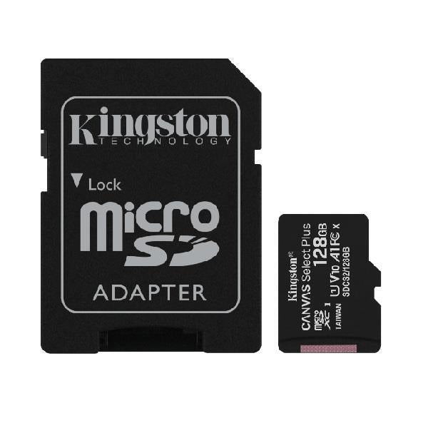 TRANSFLASH MICROSD 128GB SD MICRO UHS-I CLASSE10 MEMORIA KINGSTON SDCS2/128GB CANVAS SELECT PLUS Cod.: SDCS2/128GB_3G